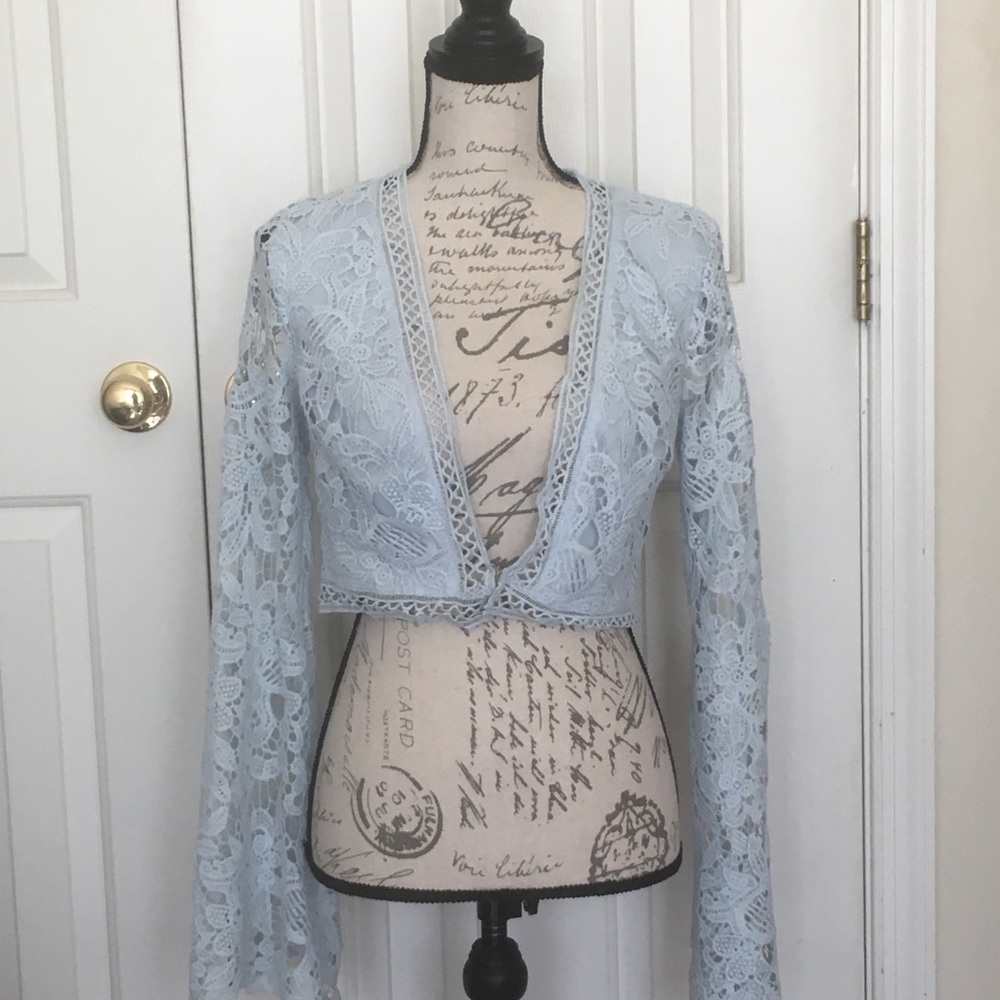 NWT Boohoo Blue Crochet Long Sleeve Crop